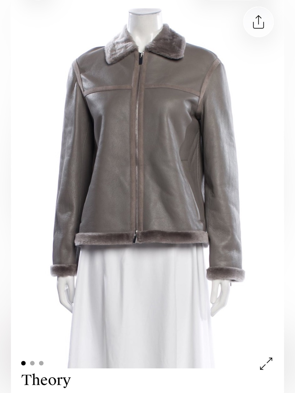 Theory Taupe Shearling-Trim Leather Jacket